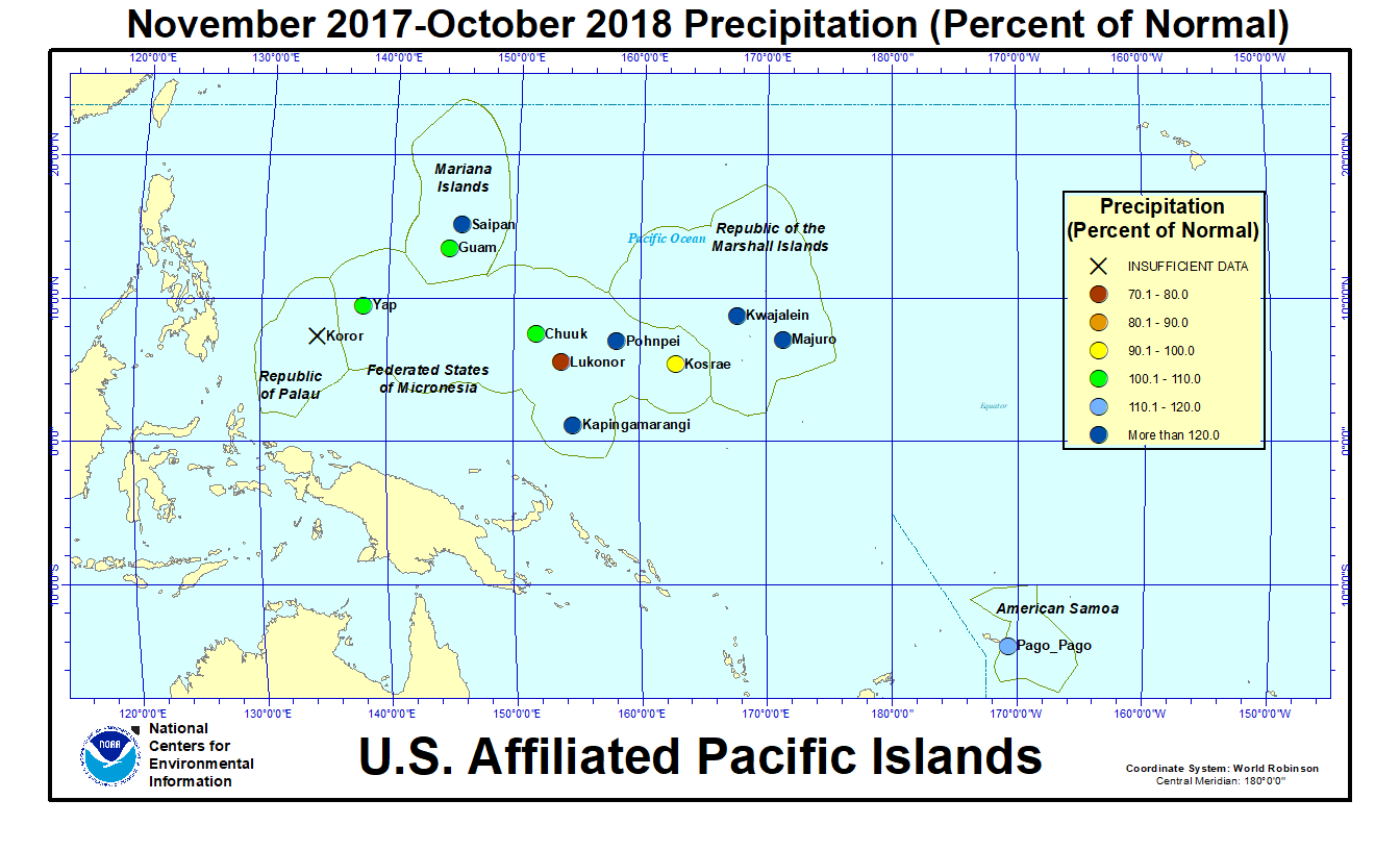 Percent of normal precipitation for last 12 months for U.S. Affiliated Pacific Island stations