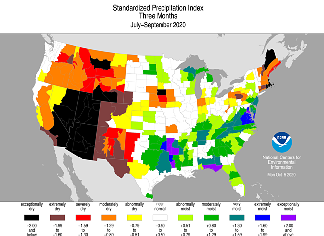 July-September 2020 Standardized Precipitation Index
