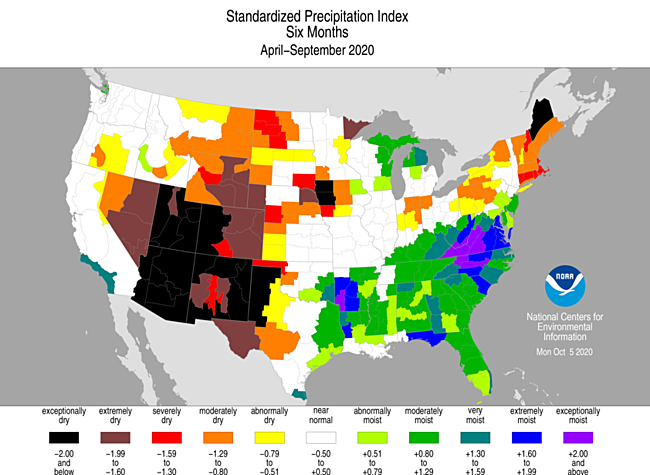 April-September 2020 Standardized Precipitation Index