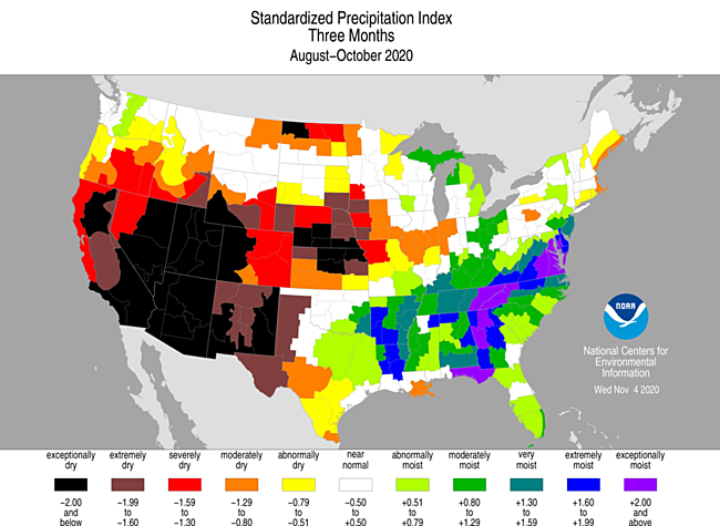 August-October 2020 Standardized Precipitation Index