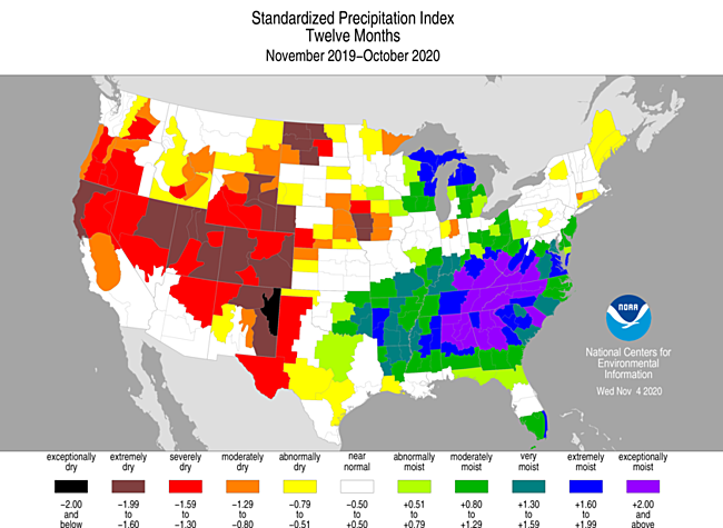 November 2019-October 2020 Standardized Precipitation Index