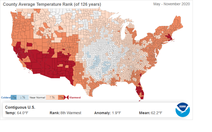 Temperature Rank Map, May-November, 2020