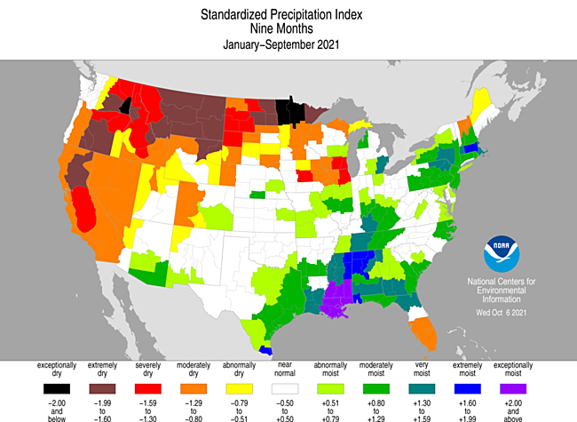 January-September 2021 Standardized Precipitation Index