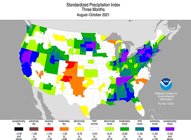 August-October 2021 Standardized Precipitation Index