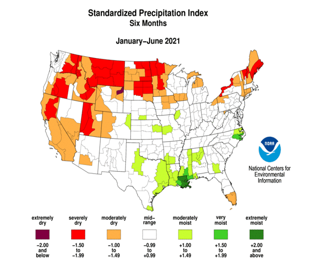 Standardized Precipitation Index map for January-June 2021