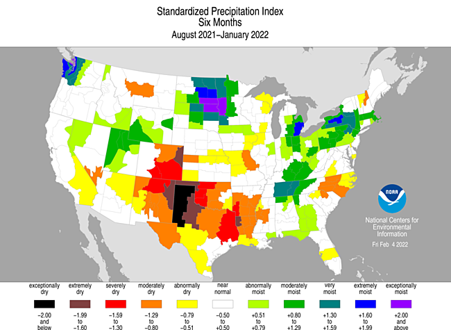 August 2021-January 2022 Standardized Precipitation Index