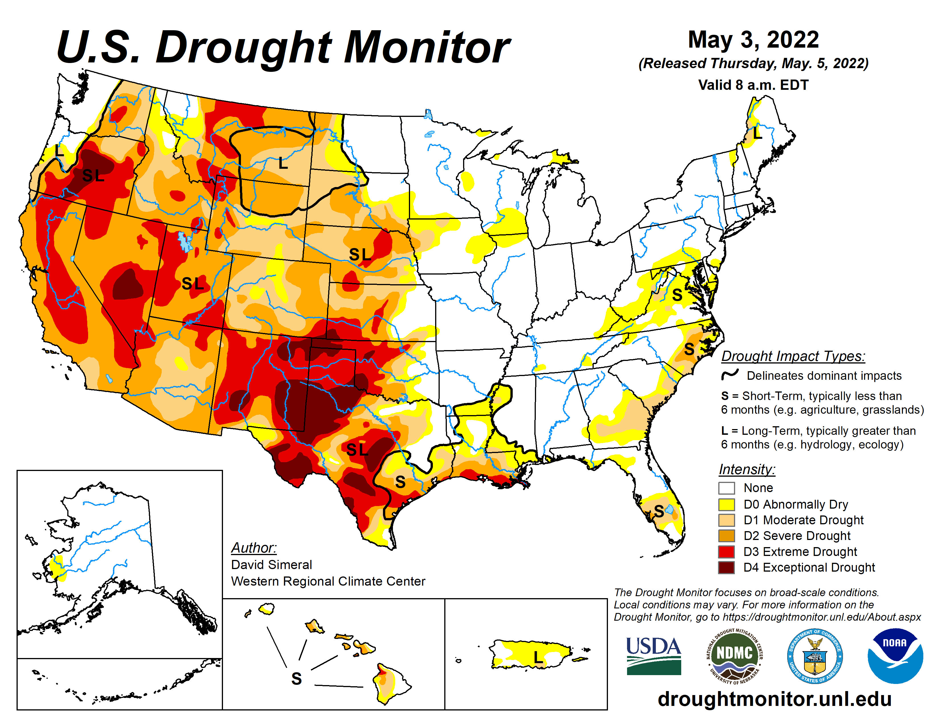 U.S. Drought Monitor, valid May 3, 2022