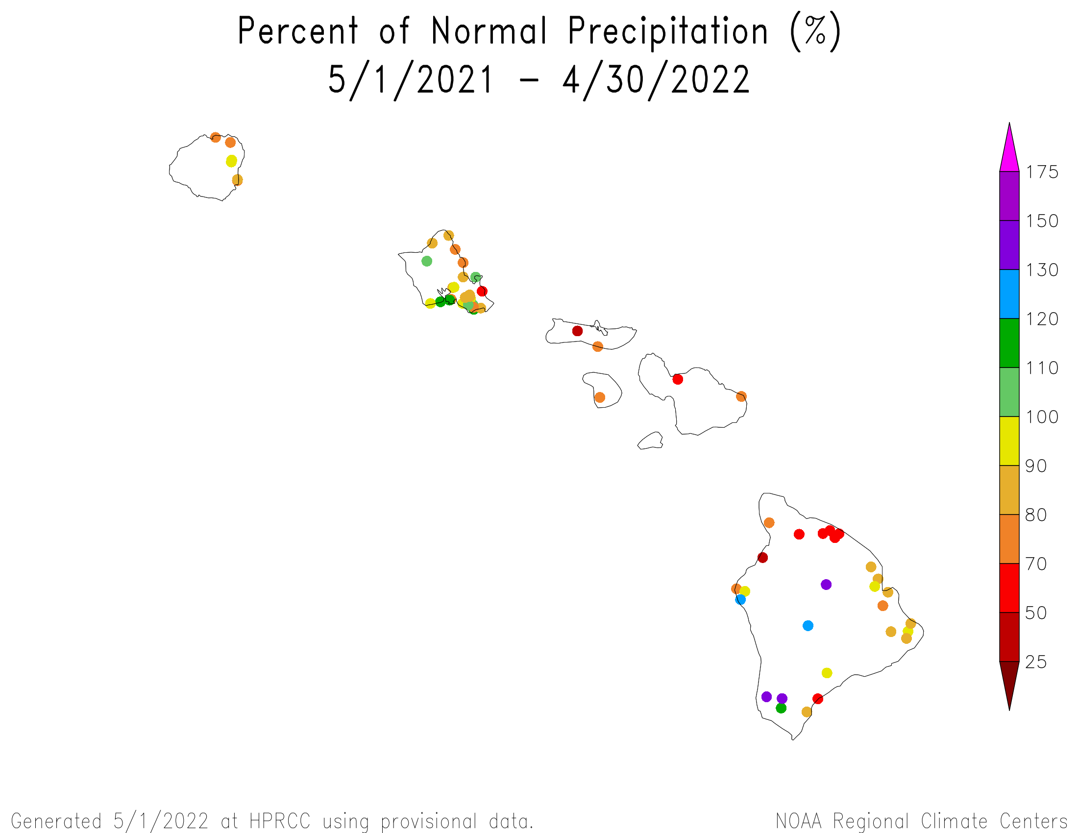 Hawaii Percent of Normal Precipitation, May 2021-April 2022
