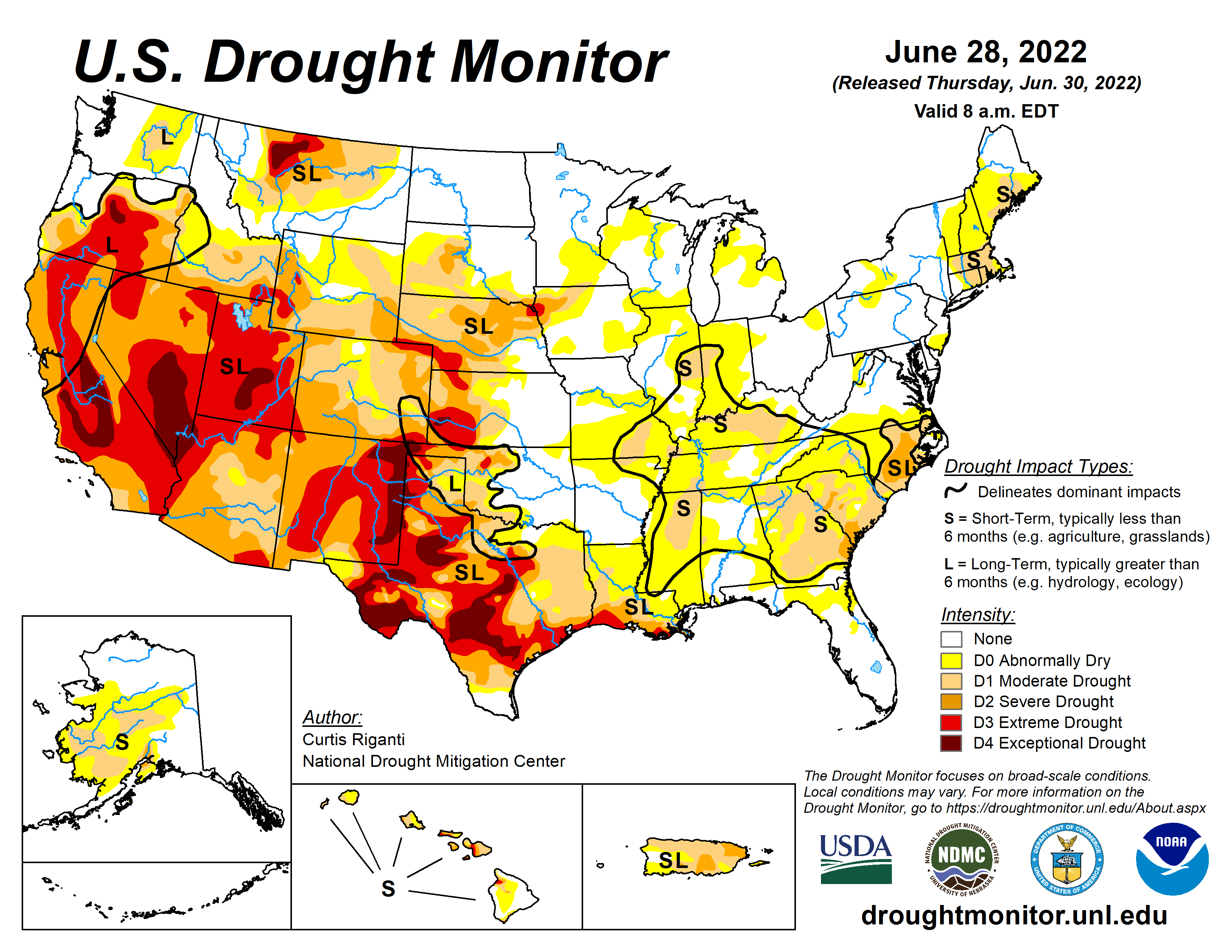 U.S. Drought Monitor, valid June 28, 2022