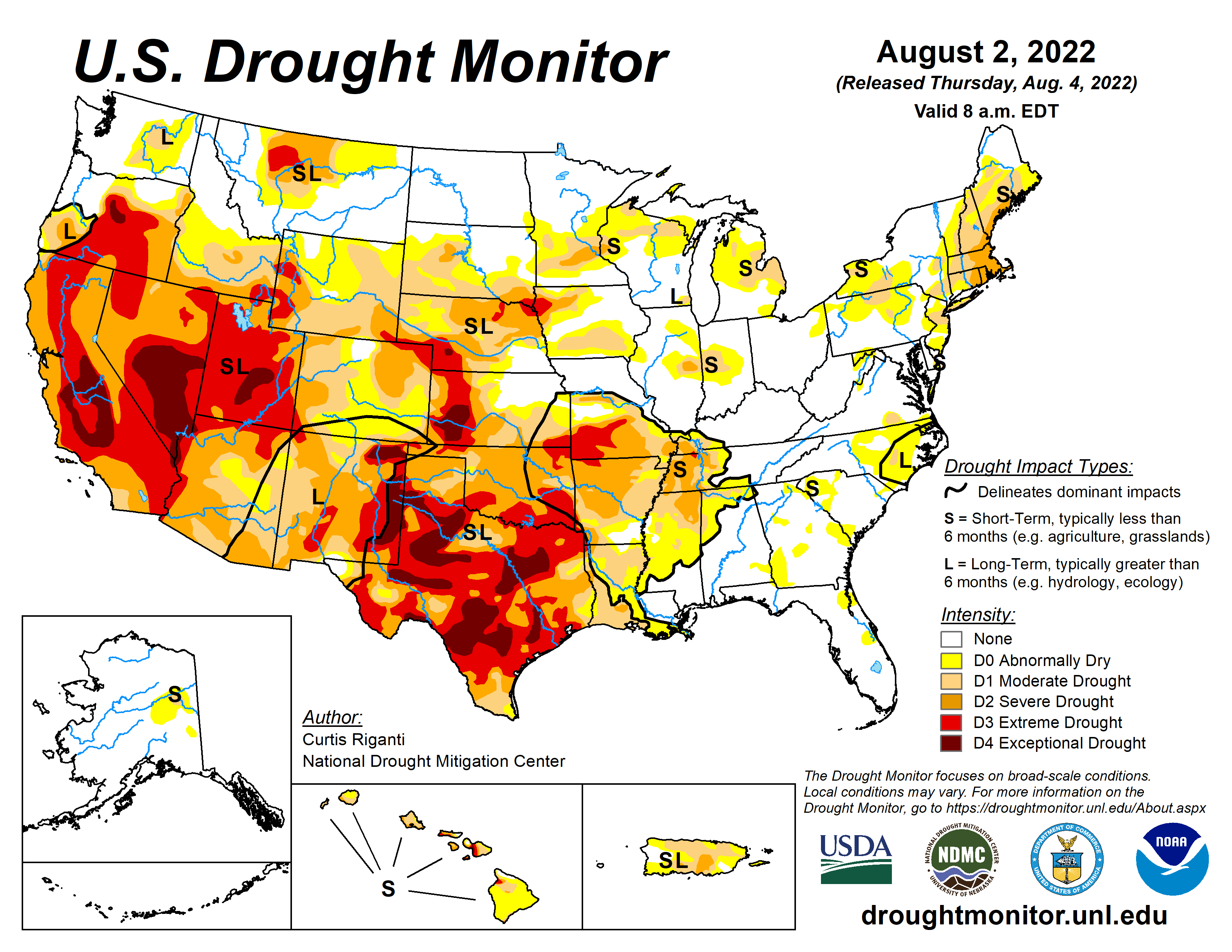 U.S. Drought Monitor, valid August 2, 2022