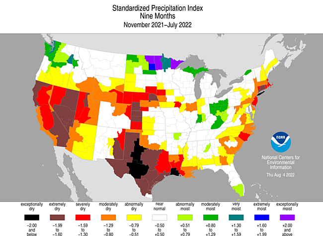 November 2021-July 2022 Standardized Precipitation Index