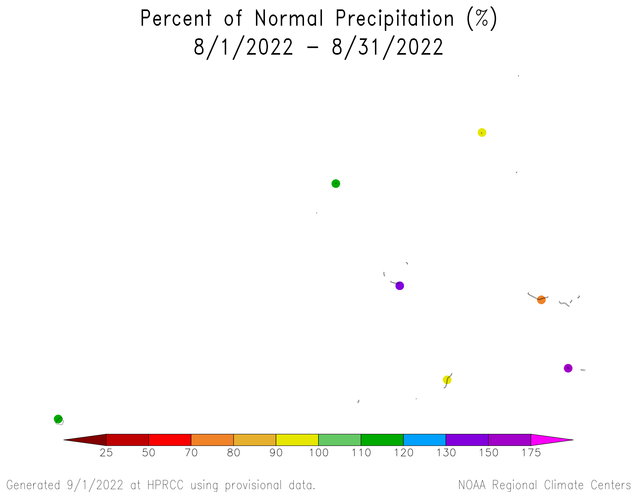 August 2022 Percent of Normal Precipitation for the Marshall Islands