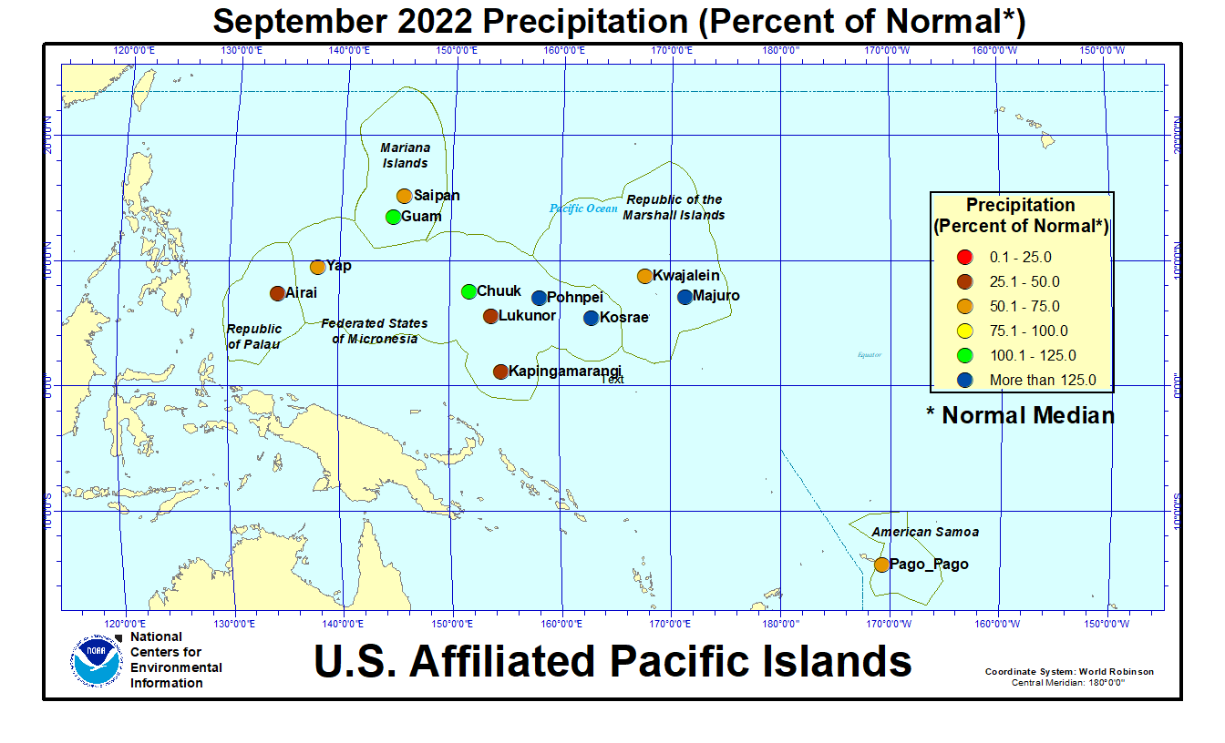 Map of USAPI September 2022 Percent of Normal Precipitation