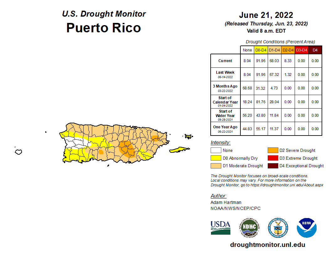 USDM map for Puerto Rico, June 21, 2022