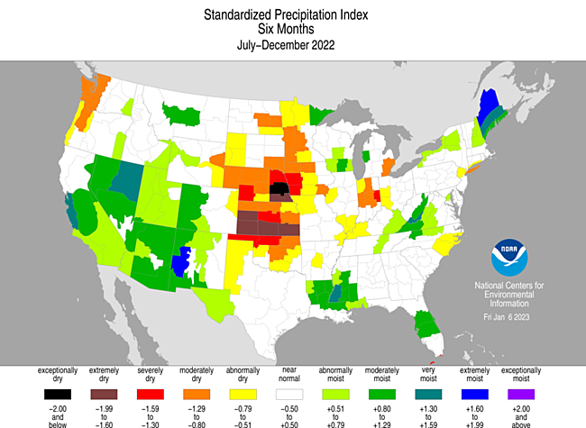 Standardized Precipitation Index map, July-December 2022