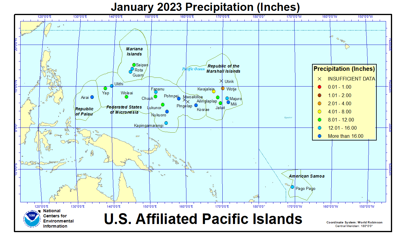 Map of USAPIJanuary 2023 Precipitation (Inches)