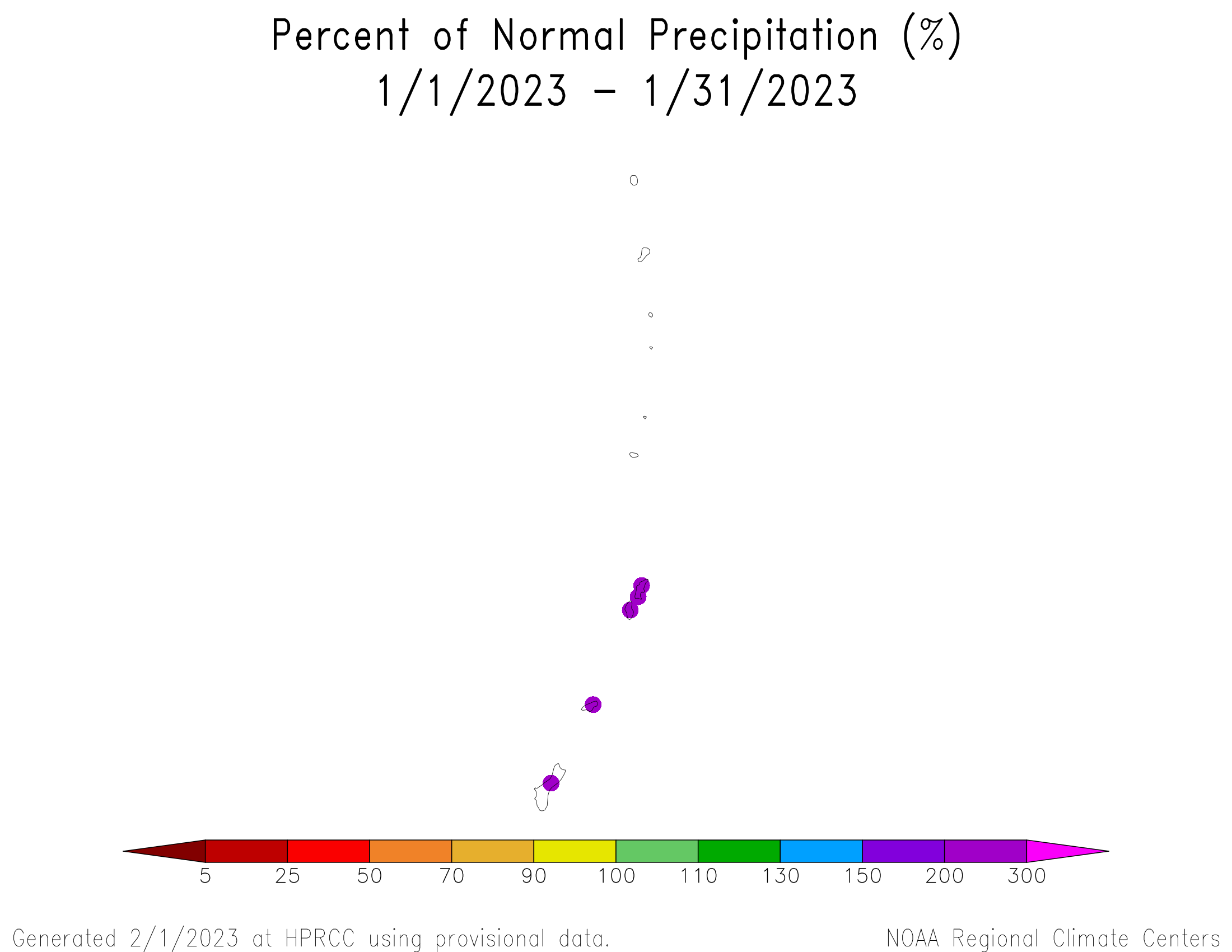 January 2023 Percent of Normal Precipitation for the Marianas
