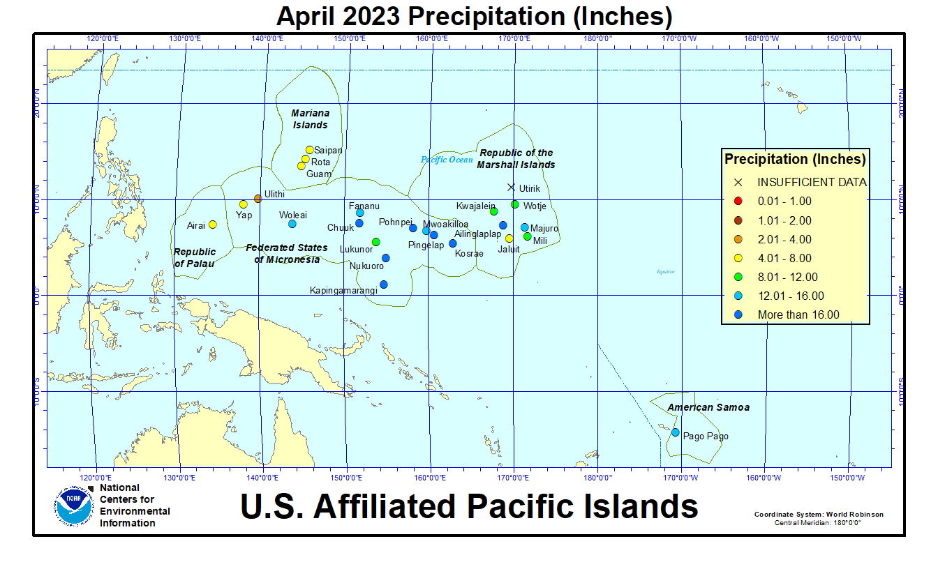 Map of USAPIApril 2023 Precipitation (Inches)