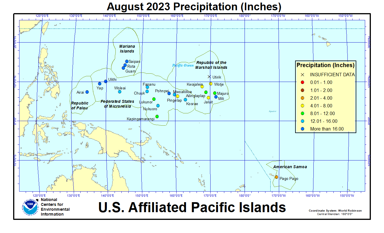 Map of USAPIAugust 2023 Precipitation (Inches)
