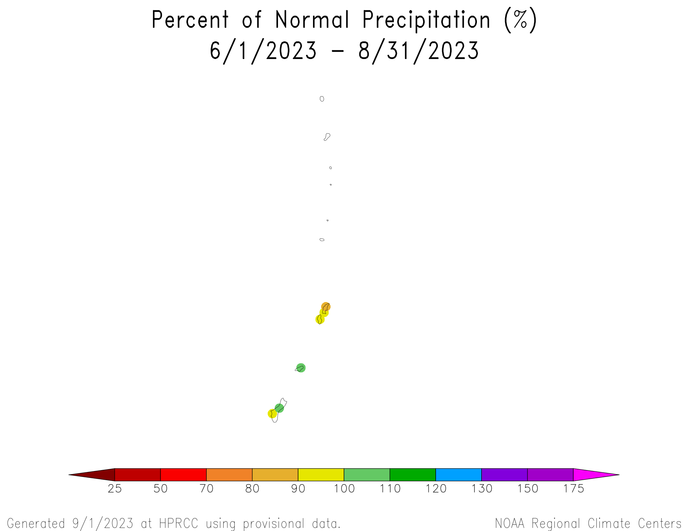 June-August 2023 Percent of Normal Precipitation for the Marianas