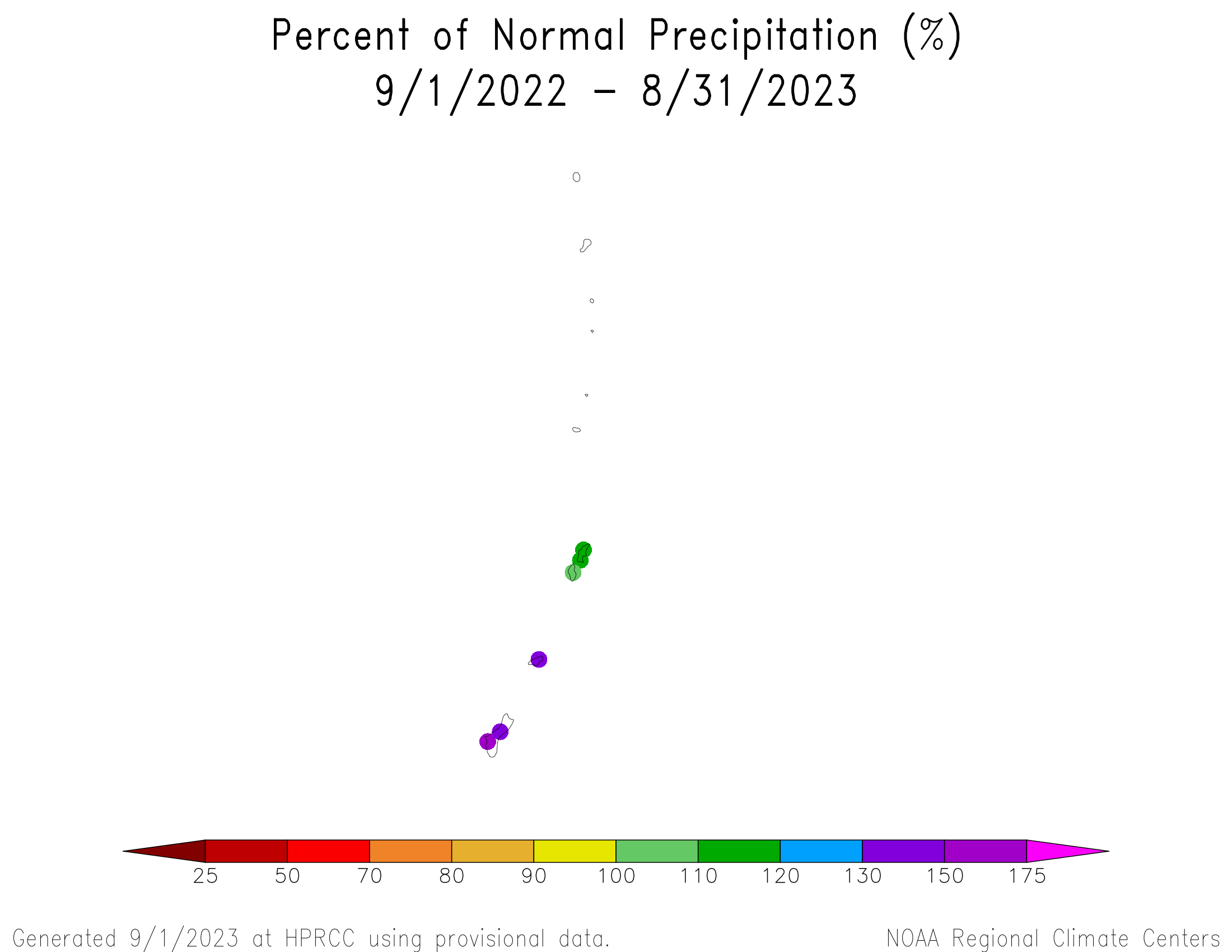 September 2022-August 2023 Percent of Normal Precipitation for the Marianas
