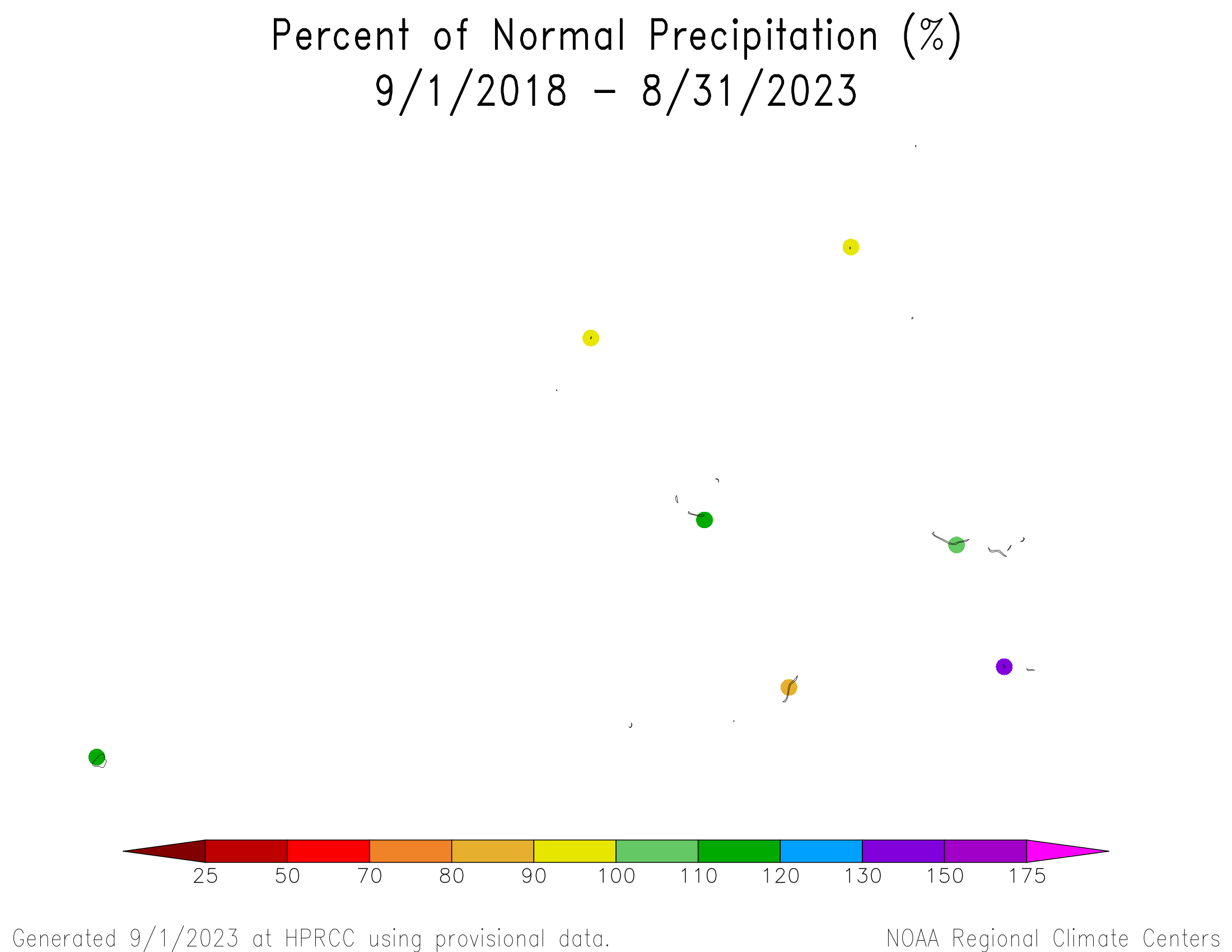 September 2018-August 2023 Percent of Normal Precipitation for the Marshall Islands