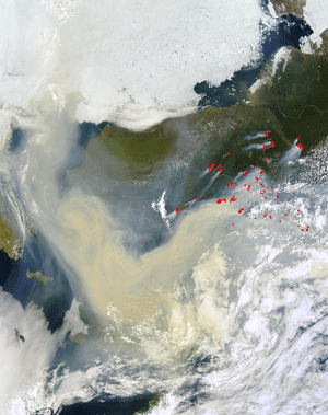 MODIS Image of Alaskan Fires and Smoke on 1 July 2004
