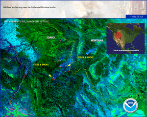 Satellite Imagery of Idaho fires on 28 August 2005