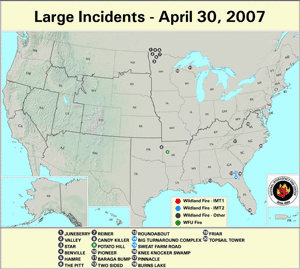 Large fires on 30 April 2007