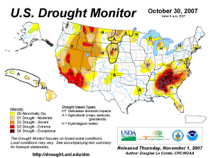 U.S. Drought Monitor map from 30 October 2007