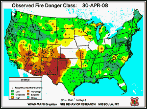 Fire Danger map from 30 April 2008