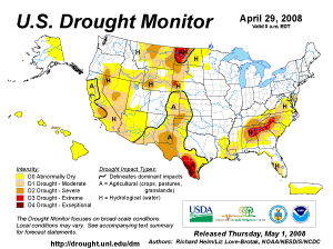 U.S. Drought Monitor map from 29 April 2008