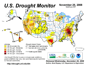 U.S. Drought Monitor map from 25 November 2008