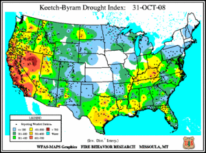 Keetch–Byram Drought map from 31 October 2008