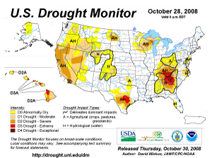 U.S. Drought Monitor map from 28 October 2008