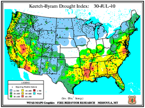 Keetch-Byram Drought Index on 31 July 2010