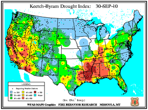 Keetch-Byram Drought Index on 30 September 2010