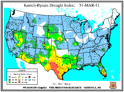 Keetch-Byram Drought Index on 31 March 2011