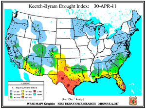 Keetch-Byram Drought Index on 30 April 2011
