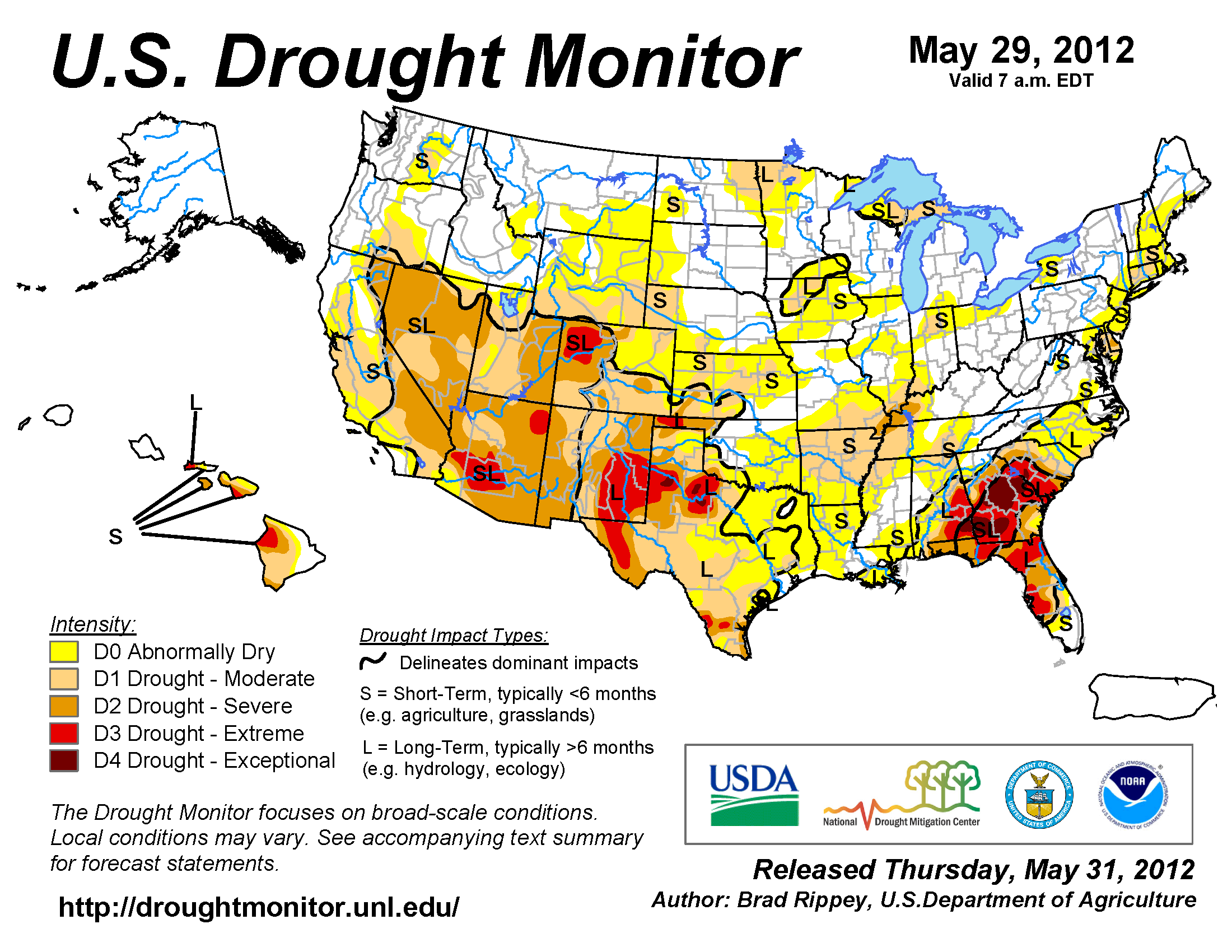 U.S. Drought Monitor map from 29 May 2012