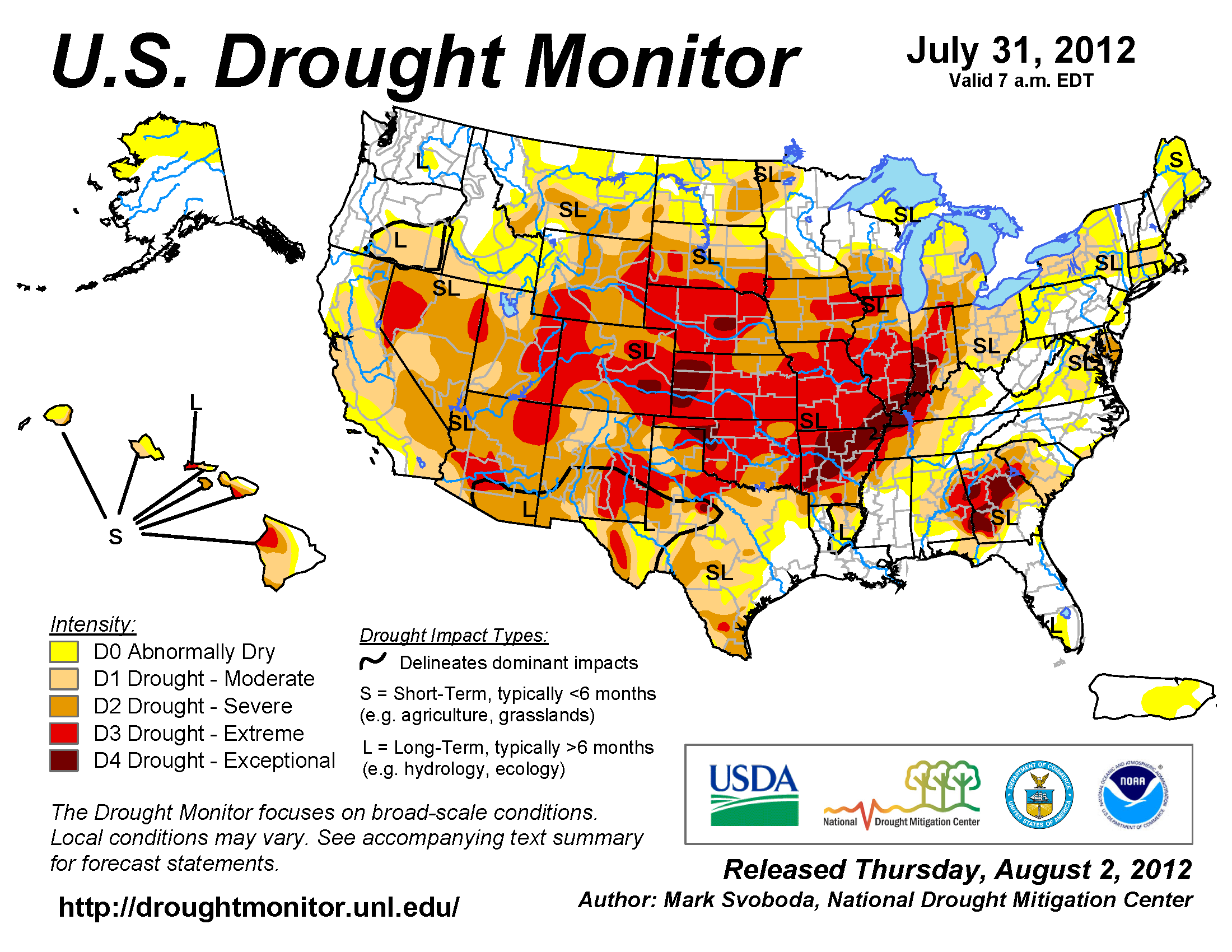 U.S. Drought Monitor map from 31 July 2012