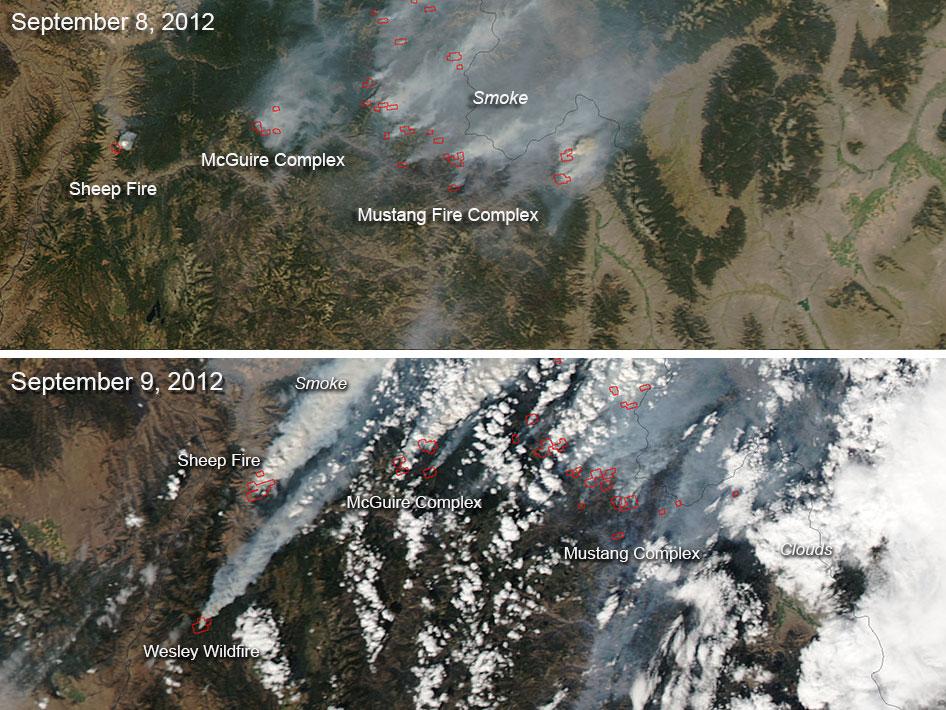 Comparison of Images of Idaho Fires for September 8–9, 2012
