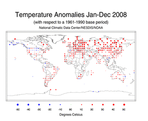Year-to-Date Global Temperature Land Surface Dotmap
