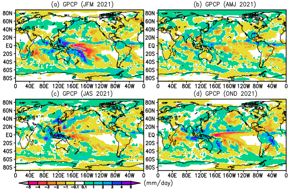 2021 three-month GPCP precipitation anomalies