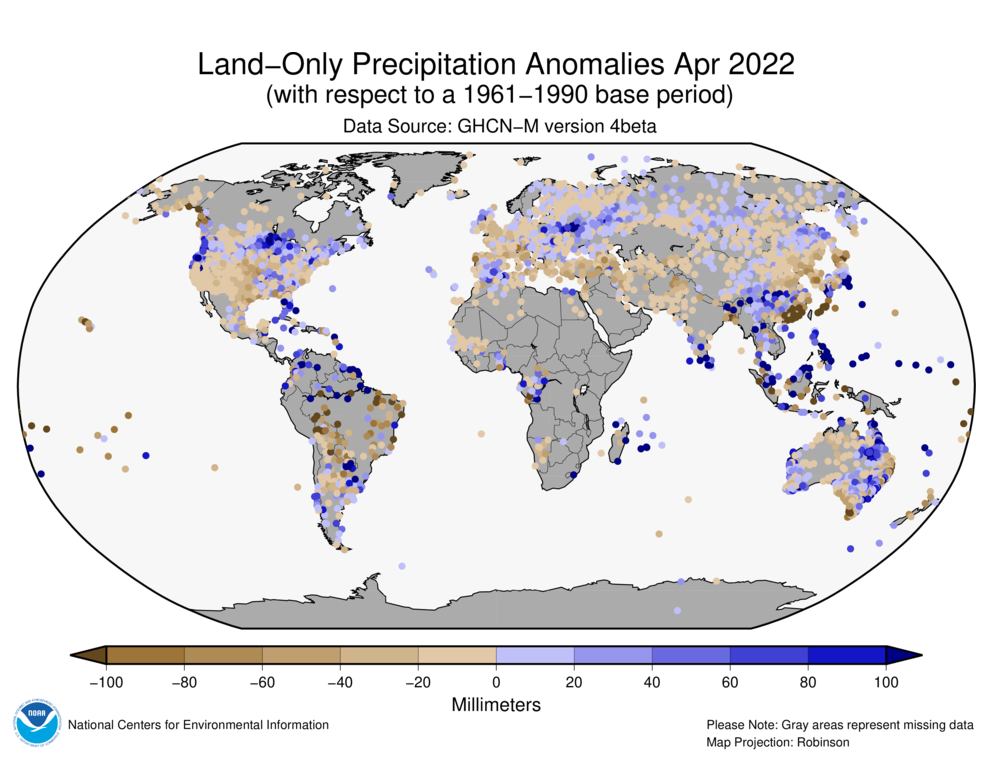 April 2022 Land-Only Precipitation Anomalies