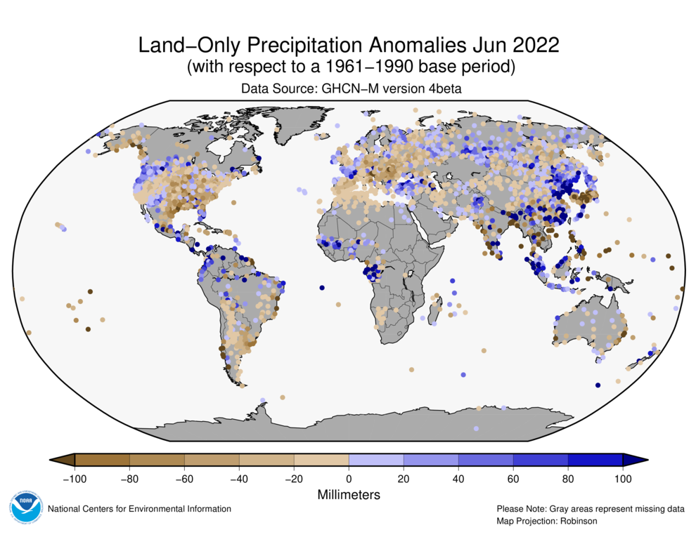 June 2022 Land-Only Precipitation Anomalies