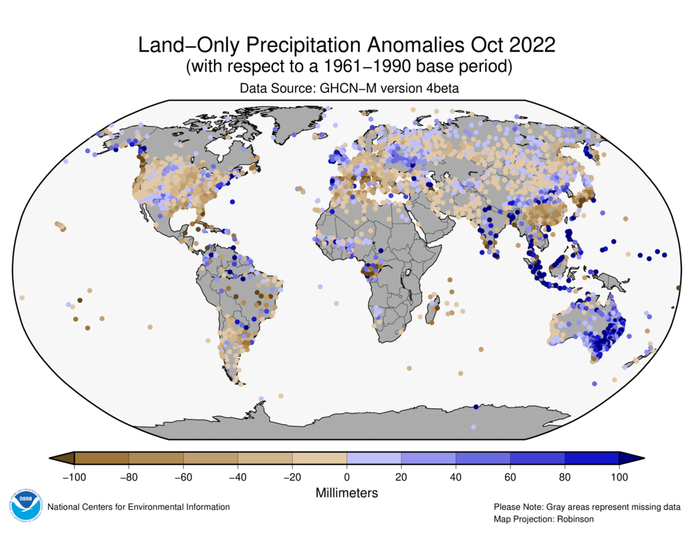 October 2022 Land-Only Precipitation Anomalies