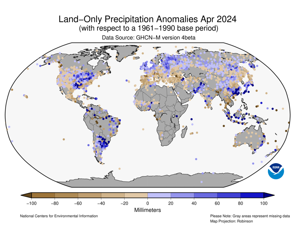 April 2024 Land-Only Precipitation Anomalies