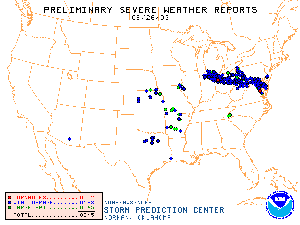 Severe weather reports across the United States on August 26, 2003
