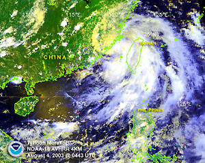 Satellite image of Typhoon Morakot on August 4, 2003